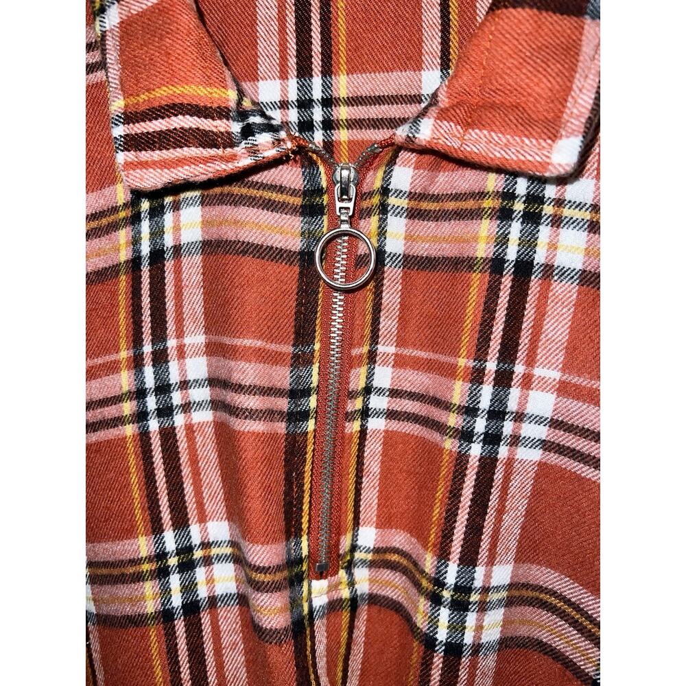 Plaid Flannel Pullover Top - Burnt Orange Fall Style w/ Accent Zipper - Sz S - Picture 4 of 9